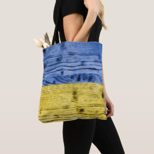 Ukraine flag yellow blue wood texture pattern tote bag