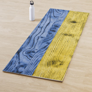 Ukraine flag yellow blue wood texture pattern yoga mat