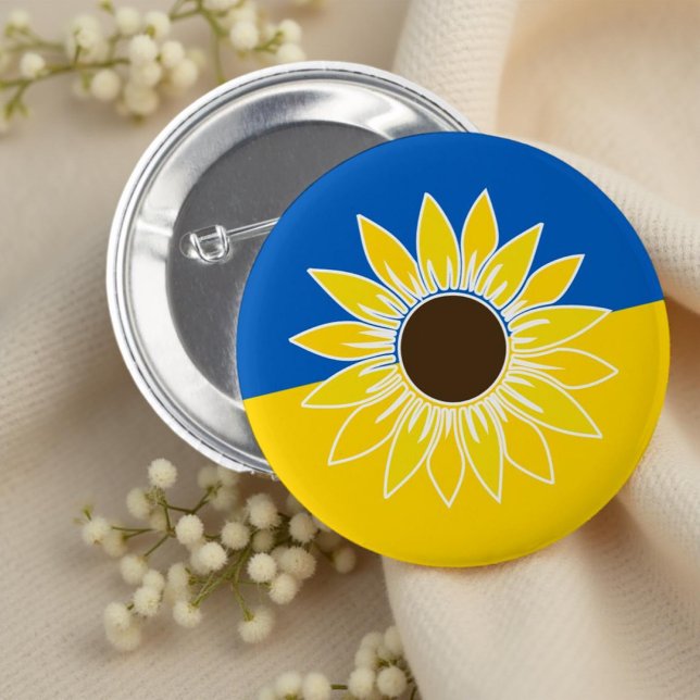 Ukraine Flag Yellow Sunflower National Flower 6 Cm Round Badge (Creator Uploaded)