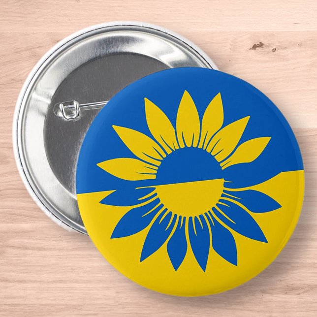 Ukraine Flag Yellow Sunflower Outline 6 Cm Round Badge (Creator Uploaded)