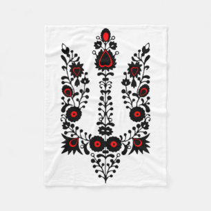 Ukraine Flowers Coat Of Arms Black Red Ukrainian S Fleece Blanket