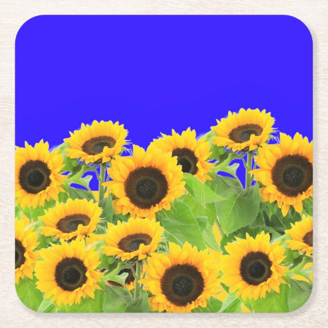 Ukraine Freedom Peace - Ukrainian Flag Sunflowers  Square Paper Coaster (Front)