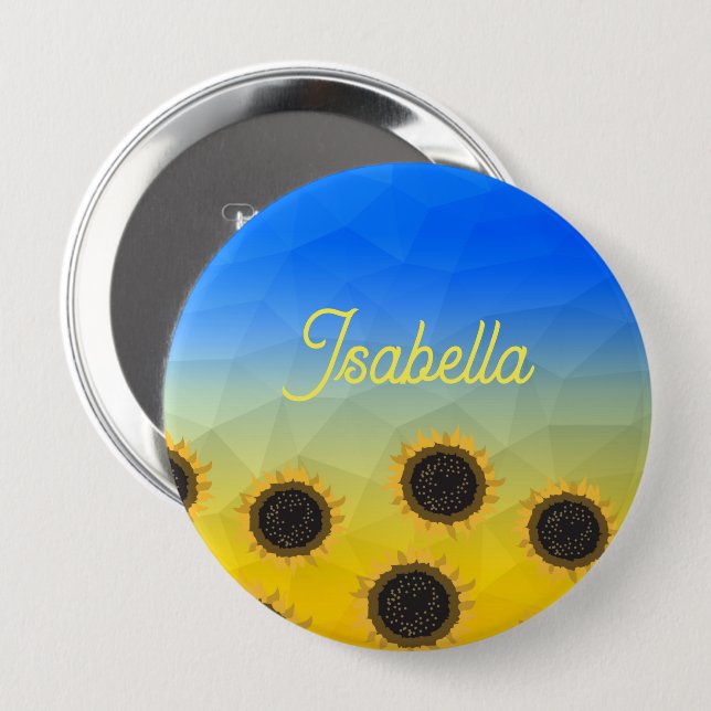 Ukraine geometry mesh pattern Flowers Custom name 10 Cm Round Badge (Front & Back)
