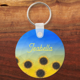 Ukraine geometry mesh pattern Flowers Your name Key Ring