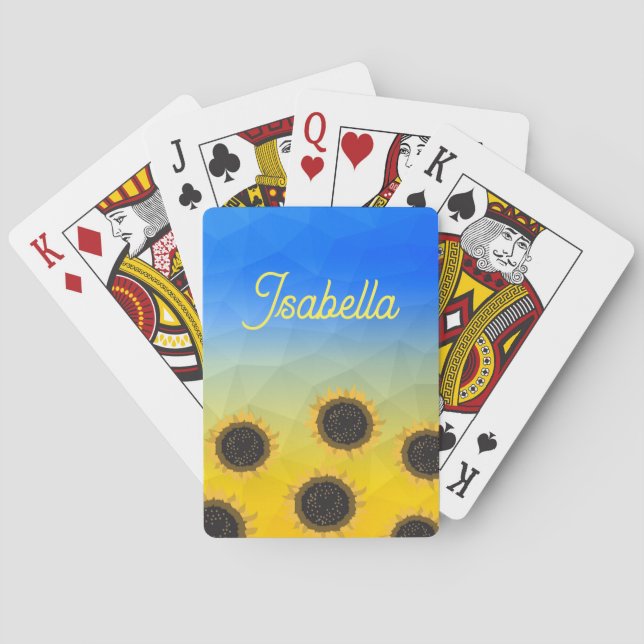 Ukraine geometry mesh pattern Flowers Your name Playing Cards (Back)
