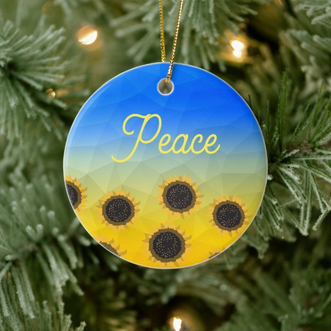 Ukraine geometry mesh pattern Sunflowers Peace Ceramic Tree Decoration (Tree)