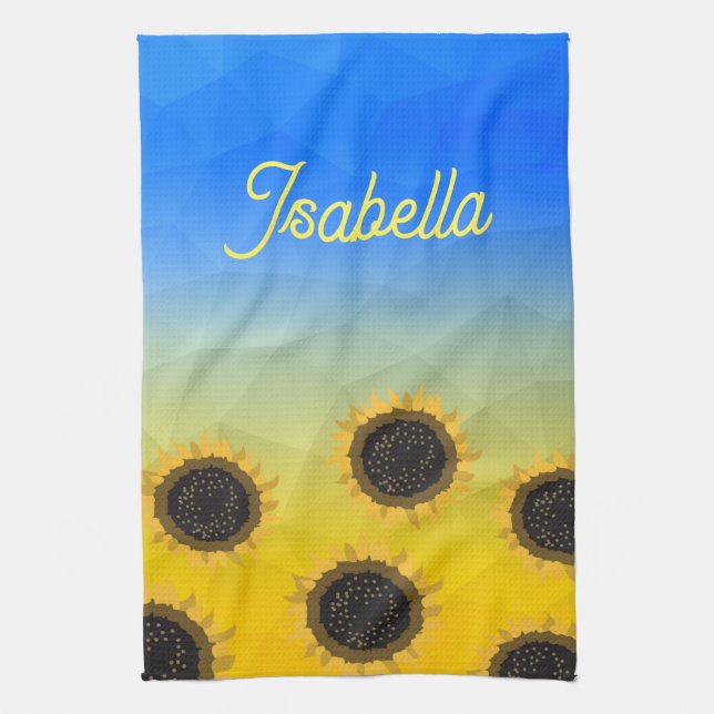 Ukraine geometry mesh Sunflowers Custom name Tea Towel (Vertical)