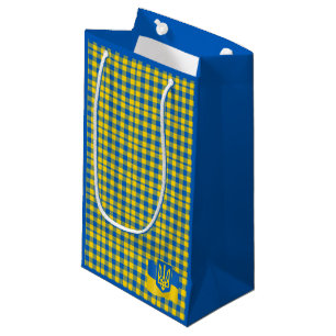 Ukraine Gift Bag, Ukrainian flag checkered, Tryzub Small Gift Bag