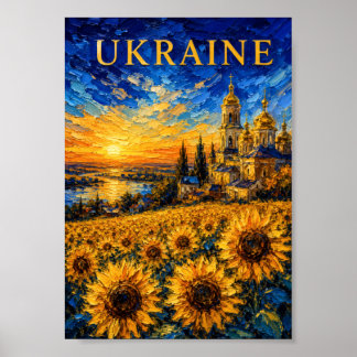 Ukraine: Golden Sunset Sunflower Art Souvenir Poster