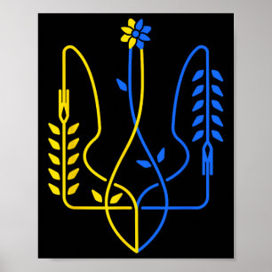 Ukraine Golden Trident Symbol Ukrainian Flag Men W Poster