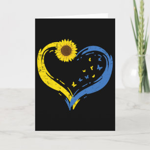 Ukraine Heart Sunflower Butterfly Ukrainian Girls  Card