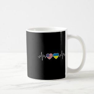 Ukraine Heartbeat America Flag Heart Coffee Mug