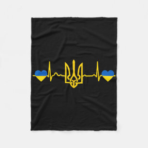 Ukraine Heartbeat Ukrainian Flag Golden Trident Pr Fleece Blanket