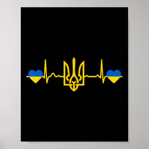 Ukraine Heartbeat Ukrainian Flag Golden Trident Pr Poster
