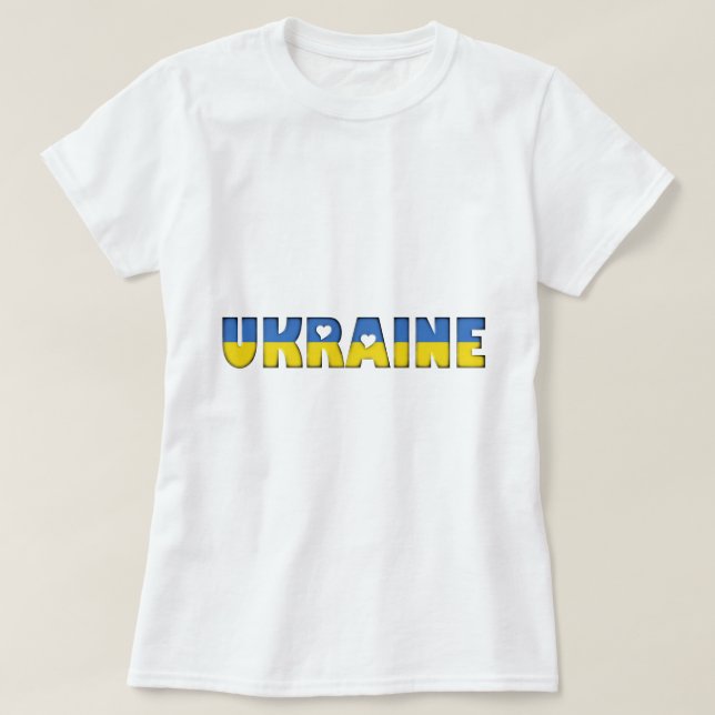 Ukraine Hearts Typography Country Flag Colours T-Shirt (Design Front)