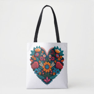 Ukraine-Inspired Heart of Flowers Tote Bag