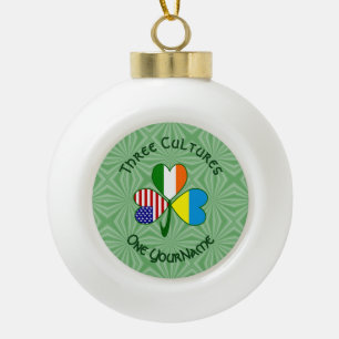 Ukraine Ireland USA Shamrock Flag Personalised Ceramic Ball Christmas Ornament