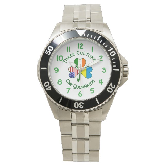 Ukraine Ireland USA Shamrock Flag Personalised  Watch (Front)
