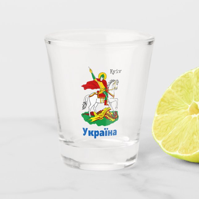 Ukraine & Kyiv Coat of Arms, Knight Herb / Українa Shot Glass (Front)