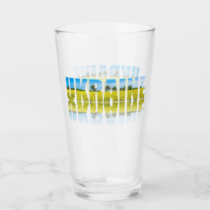 Ukraine label with blue sky and yellow field glass