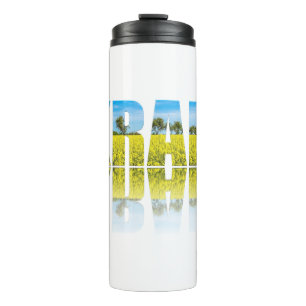 Ukraine label with blue sky and yellow field thermal tumbler