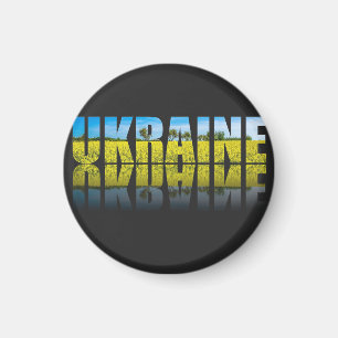 Ukraine label with blue sky and yellow magnet