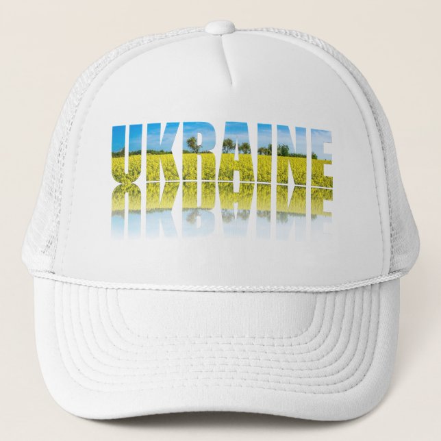 Ukraine label with blue sky and yellow trucker hat (Front)