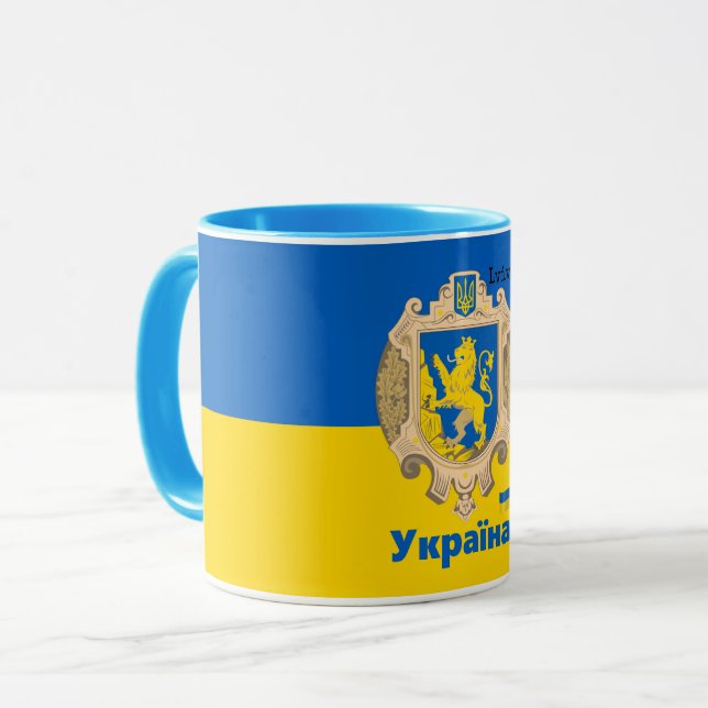 Ukraine & Lviv Area - Coat of Arms, Ukrainian Flag Mug (Front Left)