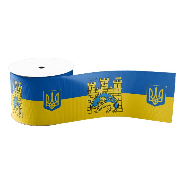 Ukraine & Lviv City - Coat of Arms, Ukrainian Flag Grosgrain Ribbon (Spool)