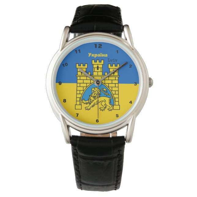 Ukraine & Lviv City - Coat of Arms, Ukrainian Flag Watch (Front)