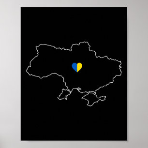 Ukraine Map With Heart In Yellow Blue Ukrainian Fo Poster