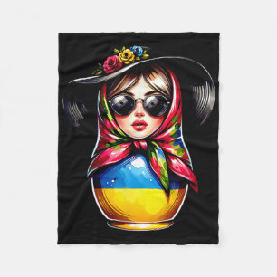 Ukraine Matrjoshka With Sungles For Ukrainians Mat Fleece Blanket