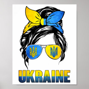 Ukraine Messy Bun Wearing Ukraine Flag Gles Gift Poster