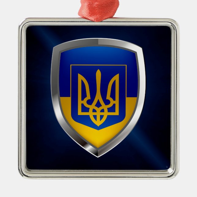 Ukraine Metallic Emblem Metal Tree Decoration (Front)