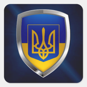 Ukraine Metallic Emblem Square Sticker