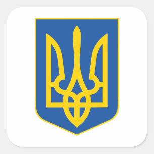 Ukraine national emblem country symbol flag square sticker