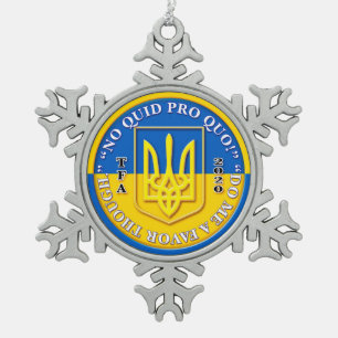 Ukraine "No Quid Pro Quo" Snow Flake Snowflake Pewter Christmas Ornament