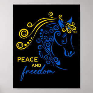 Ukraine Peace And Freedom Ukrainian Horse Flag Blu Poster