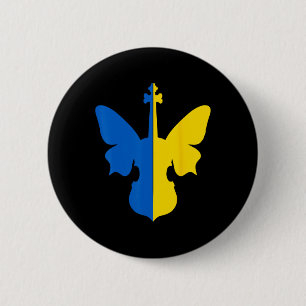 Ukraine Peace Butterfly Violin Ukrainian Flag Blue 6 Cm Round Badge