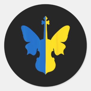 Ukraine Peace Butterfly Violin Ukrainian Flag Blue Classic Round Sticker