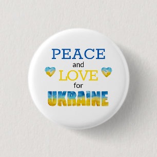 Ukraine Peace Love Blue Yellow Hearts Button