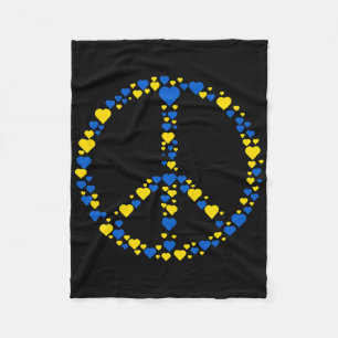 Ukraine Peace Sign Blue And Yellow Hearts Support  Fleece Blanket
