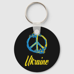 Ukraine Peace Sign Flowers Retro Ukrainian Groovy  Key Ring