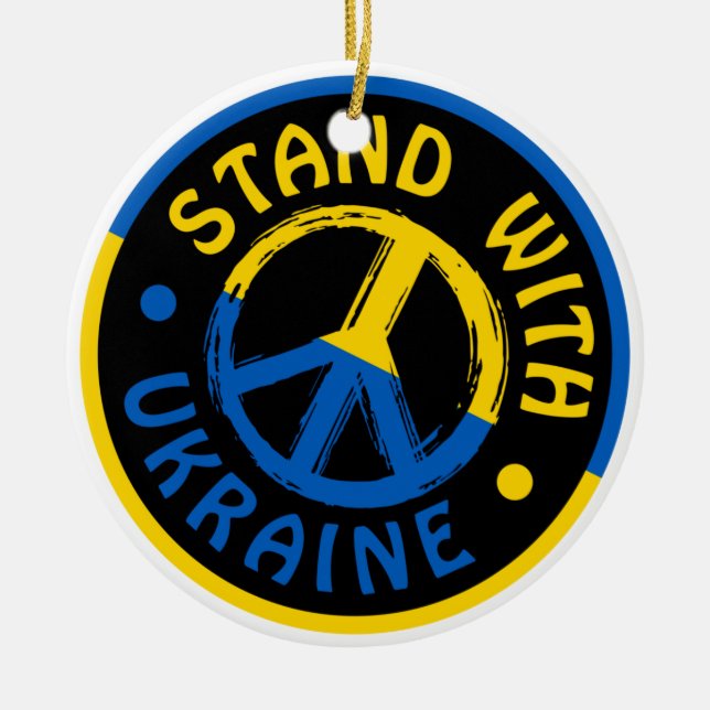Ukraine Peace Symbol Stand With Ukraine Ceramic Tree Decoration (Front)