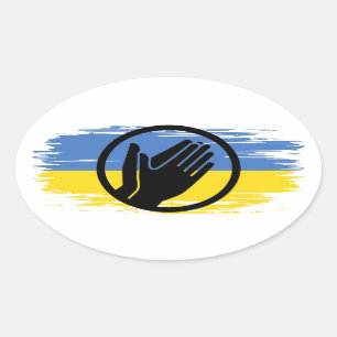 Ukraine pray blue yellow flag oval sticker
