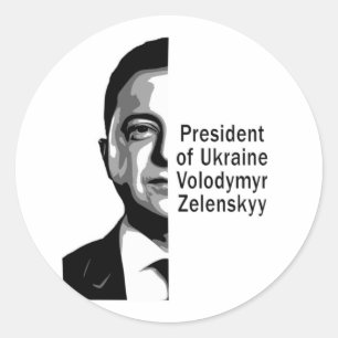 Ukraine President Zelenskyy Half Portrait B&W Art Classic Round Sticker