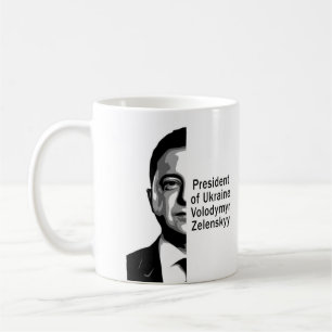 Ukraine President Zelenskyy Half Portrait B&W Art Coffee Mug