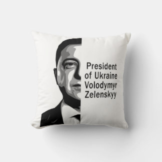 Ukraine President Zelenskyy Half Portrait B&W Art Cushion