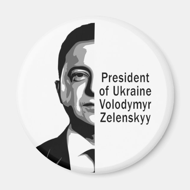 Ukraine President Zelenskyy Half Portrait B&W Art Magnet (Front)