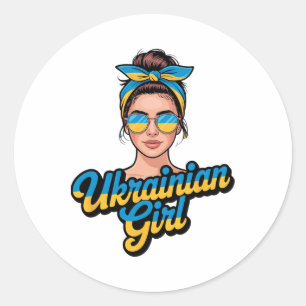 Ukraine Retro Style Woman Graphic Cultural Pride A Classic Round Sticker